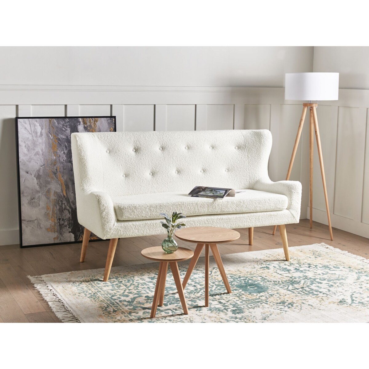 Ławka 2-osobowa boucle biała SKIBBY