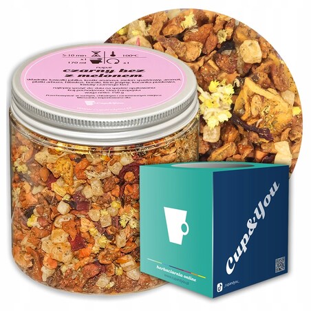 Herbata owocowa CZARNY BEZ Z MELONEM o smaku melona z nutą czarnego bzu - herbata liściasta sypana mieszanka napar susz - gotowa na prezent upominek