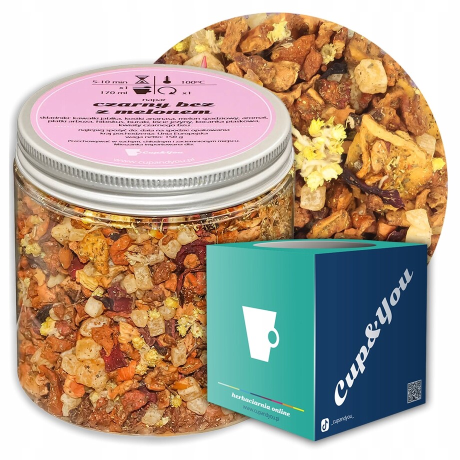 Herbata owocowa CZARNY BEZ Z MELONEM o smaku melona z nutą czarnego bzu - herbata liściasta sypana mieszanka napar susz - gotowa na prezent upominek