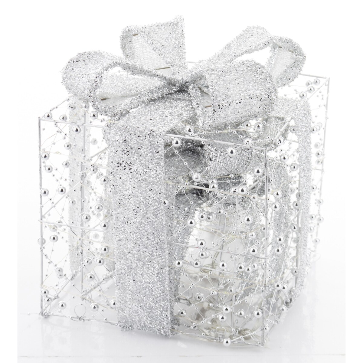 Dekoracja pudełka 3 szt. świecące LED 23x20x20 i 18x15x15 i 13x10x10 cm GABISO srebrny