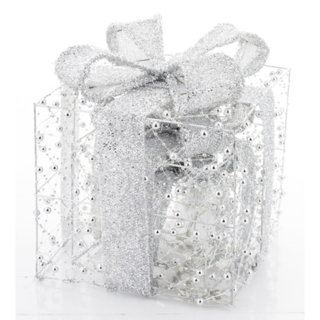 Dekoracja pudełka 3 szt. świecące LED 23x20x20 i 18x15x15 i 13x10x10 cm GABISO srebrny