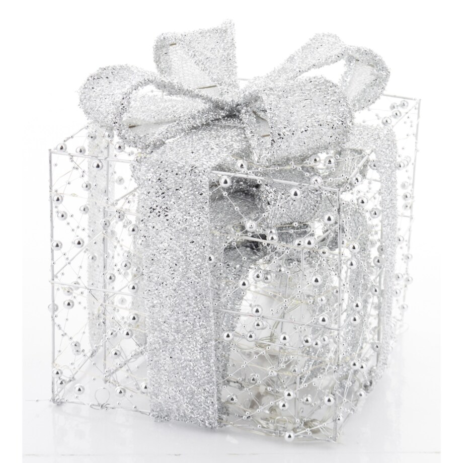 Dekoracja pudełka 3 szt. świecące LED 23x20x20 i 18x15x15 i 13x10x10 cm GABISO srebrny