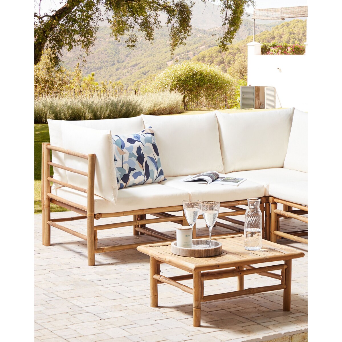 Otomana ogrodowa bambusowa złamana biel CERRETO