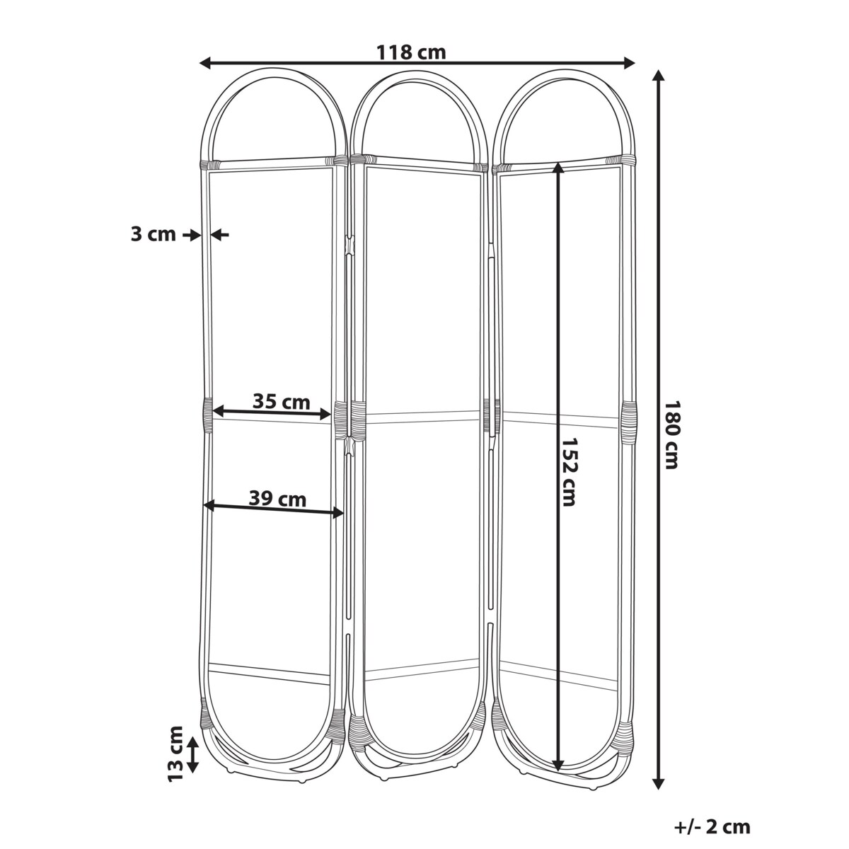 3-panelowy składany parawan pokojowy rattanowy 118 x 180 cm naturaly CORTONA