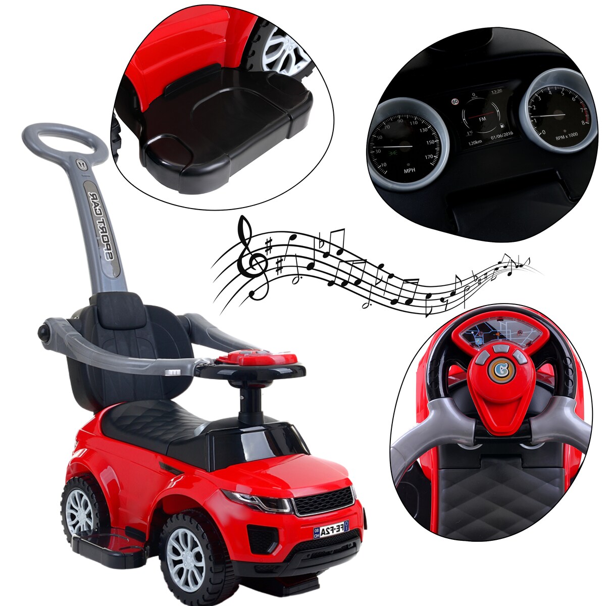 Jeździk FUNFIT KIDS czerwony samochodzik dla dzieci pchacz 3w1 do 27 kg