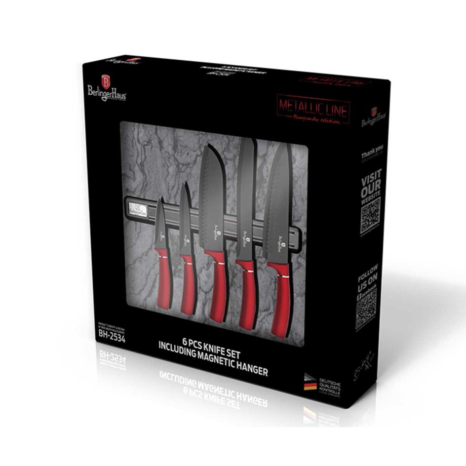 Zestaw noży z listwą magnetyczną 6 elementów BERLINGER HAUS Burgundy