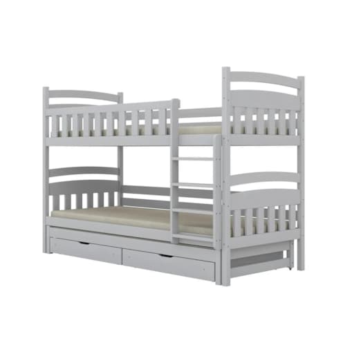Łóżko piętrowe JULITA 180x90 białe drewniane trzyosobowe z szufladami