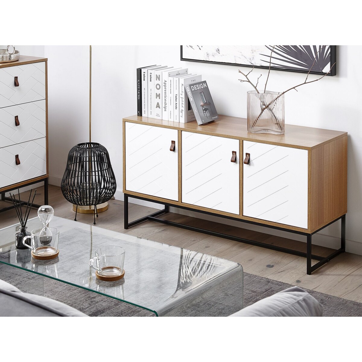 Szafka trzydrzwiowa jasne drewno z białym NUEVA