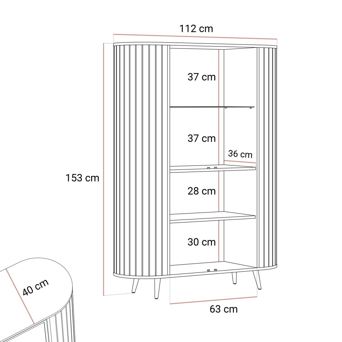 Witryna ELODIE II z oświetleniem LED, kaszmir / nóżki i uchwyty czarne