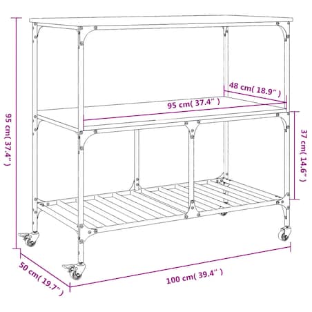 vidaXL Wózek kuchenny, szary dąb sonoma, 100x50x95 cm