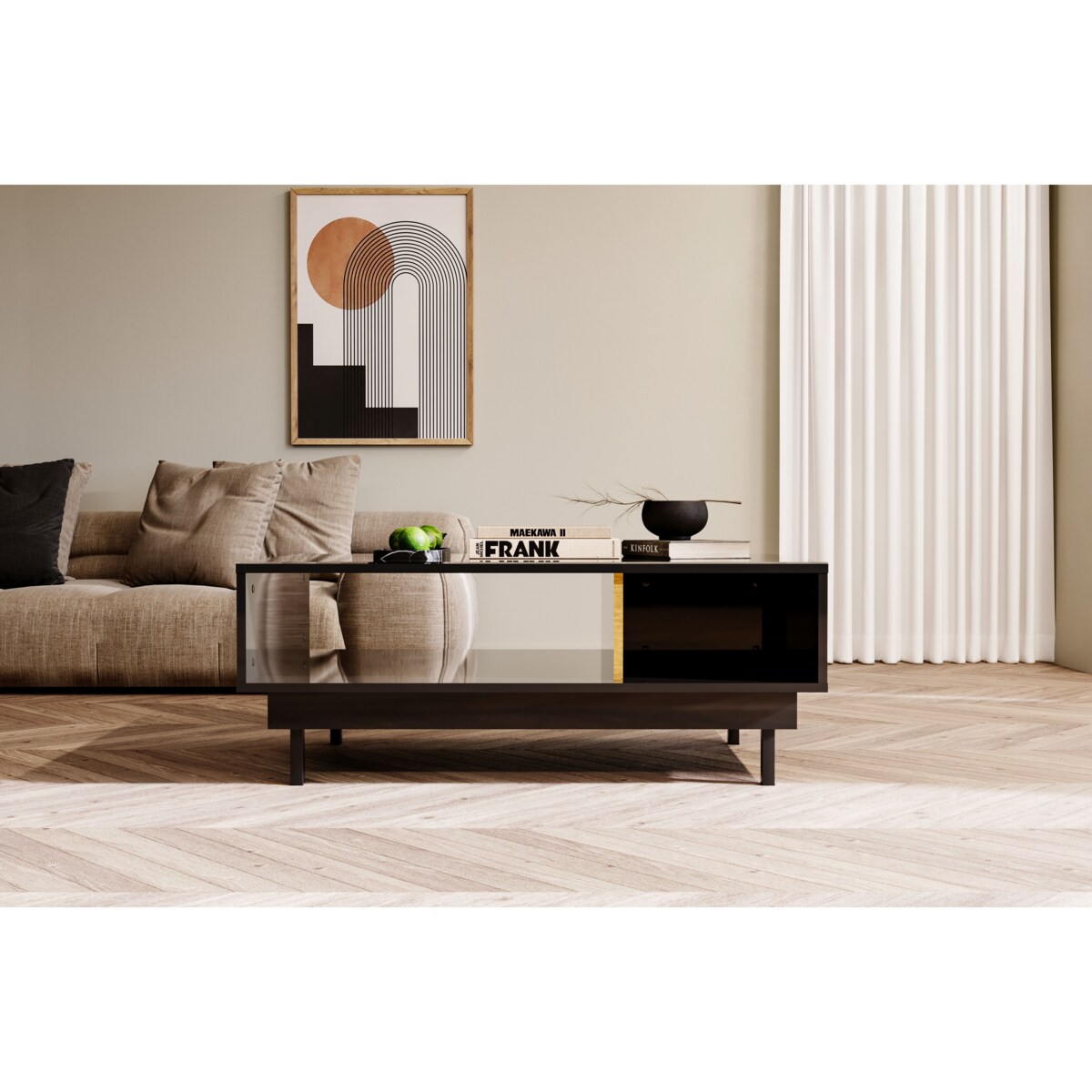 Elegancki czarny stolik Dancan ARTEMISA ze złotymi dodatkami