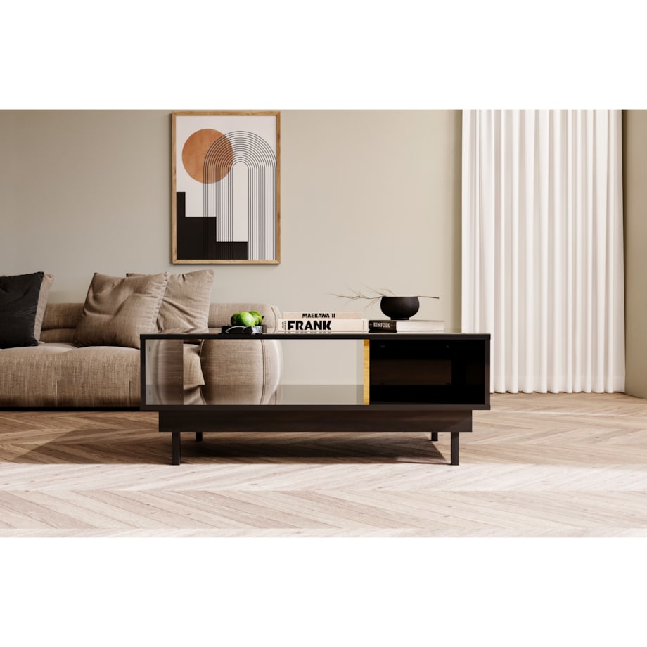 Elegancki czarny stolik Dancan ARTEMISA ze złotymi dodatkami