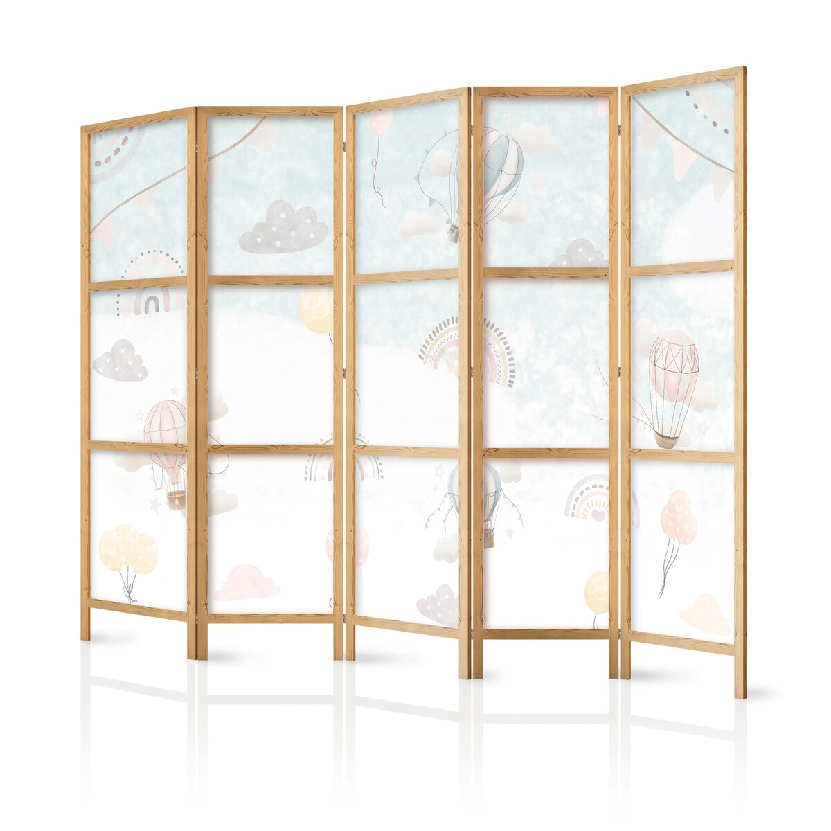 Parawan japoński Dla dzieci 225x172 cm 5-częściowy biały