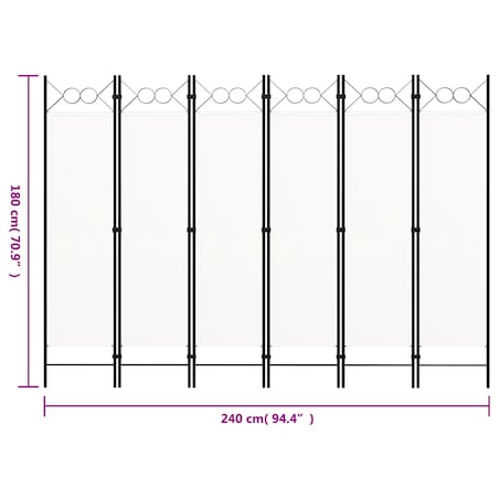 vidaXL Parawan 6-panelowy, biały, 240 x 180 cm