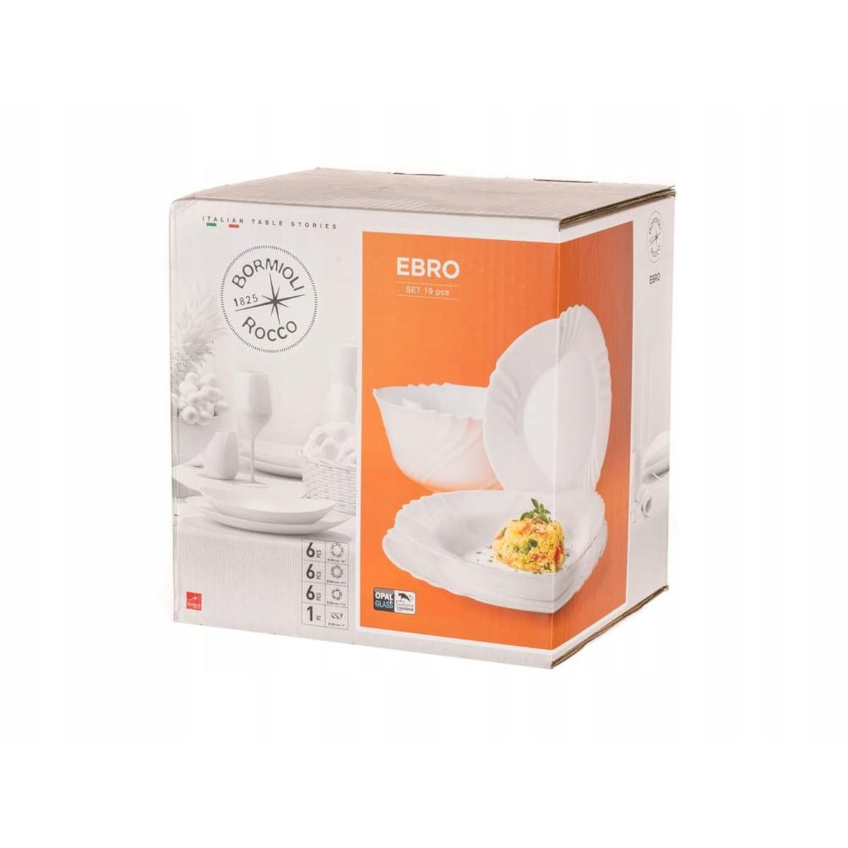KOMPLET TALERZE OBIADOWE BIAŁE EBRO BORMIOLI 19 ele 6 os komunia przyjęcie