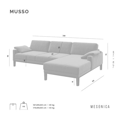 Sofa narożna Musso szara z pikowanym siedziskiem