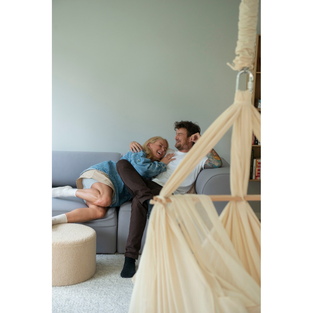 Hamak-huśtawka dla bliźniąt Premium - podwójna, beżowa