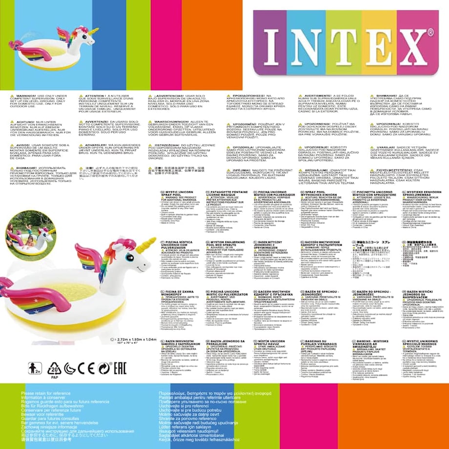 Intex Basenik w kształcie jednorożca z natryskiem, 272x193x104 cm