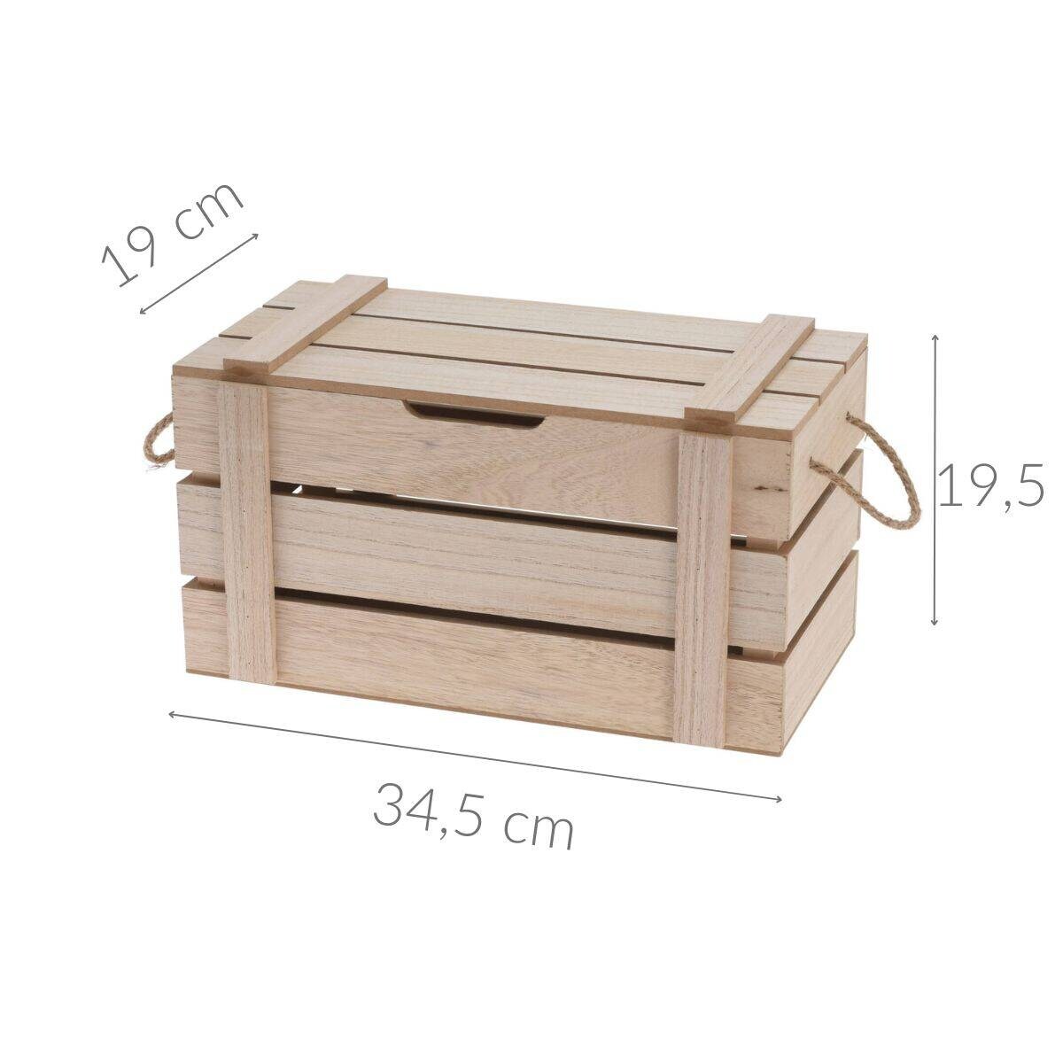 Dekoracyjna skrzynka drewniana z pokrywką i uchwytami ze sznurka