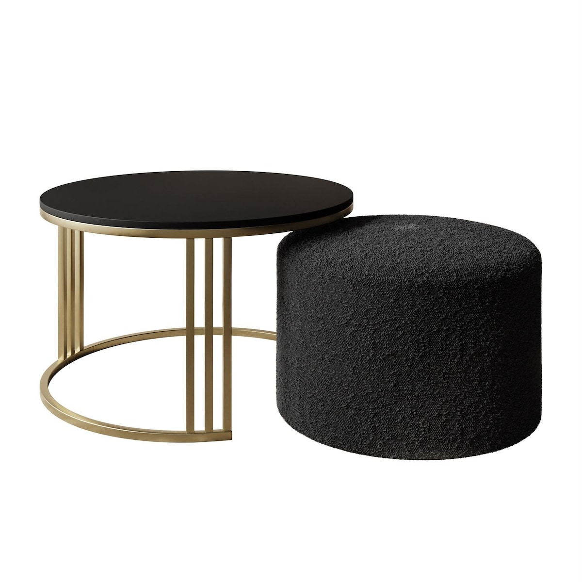 Stolik kawowy z pufą LORI MAT złoto szczotkowane, czarny mat / Coral 60