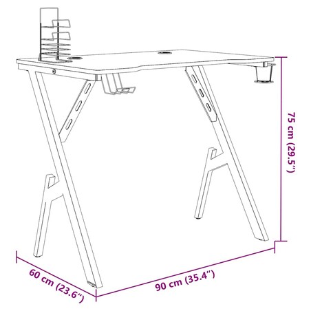 vidaXL Biurko do gier z nogami w kształcie Y, czarne, 90x60x75 cm