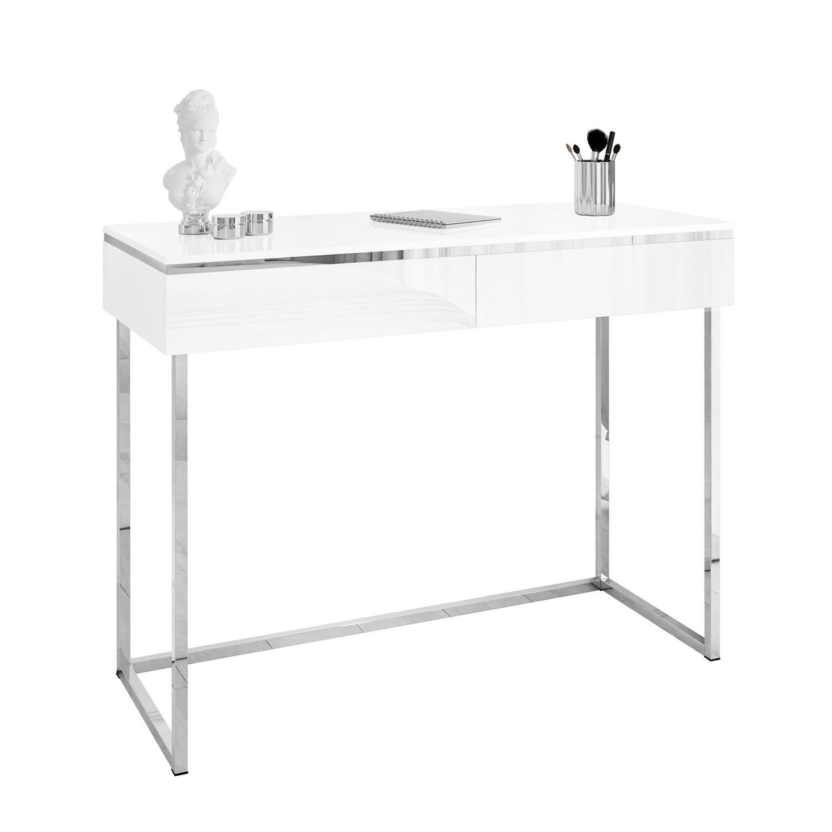 Konsola AURORA SILVER biały połysk na srebrnym stelażu, biały / biały połysk