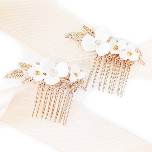 Grzebyki złote z kwiatami delikatne rustykalne NA TOPIE ślubne eleganckie