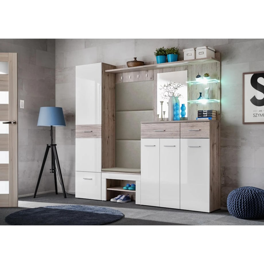Garderoba do przedpokoju GUSTAVO IX dąb wellington/biała połysk