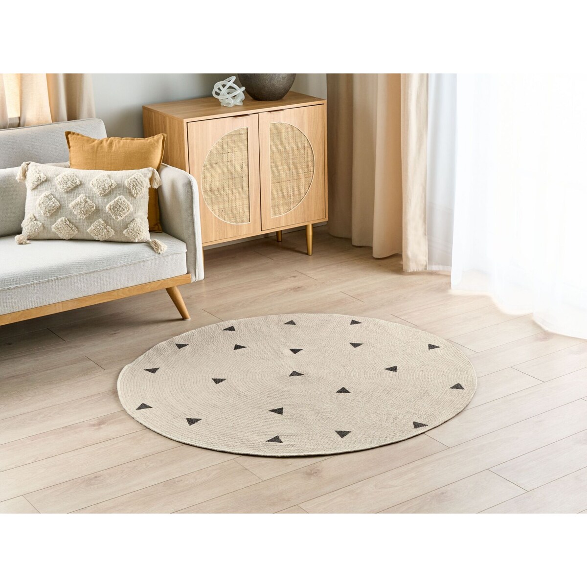 Dywan okrągły bawełniany 140 cm beżowy DURG