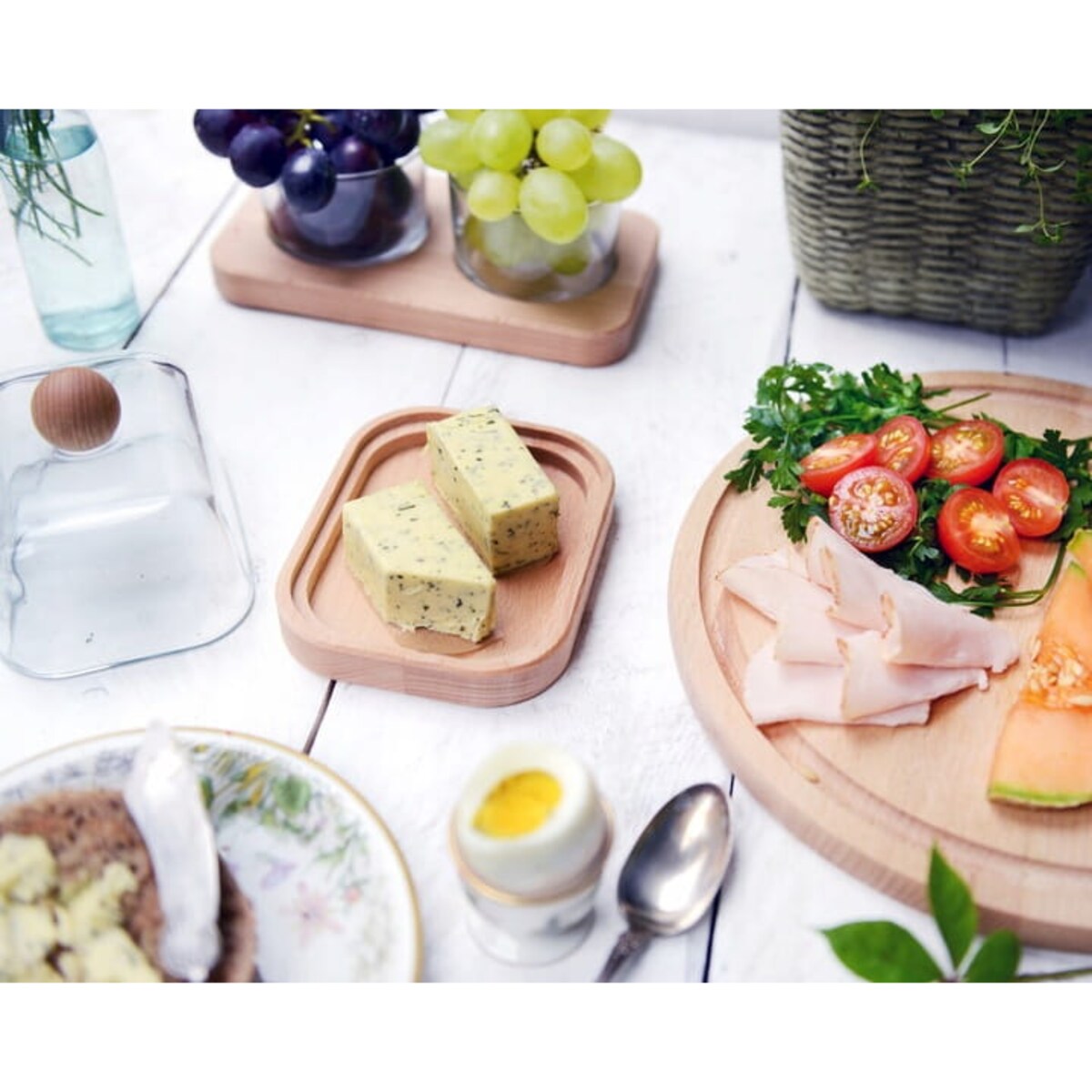 Maselniczka maselnica Drewniana Pojemnik na masło ze Szklana Pokrywką 13,5