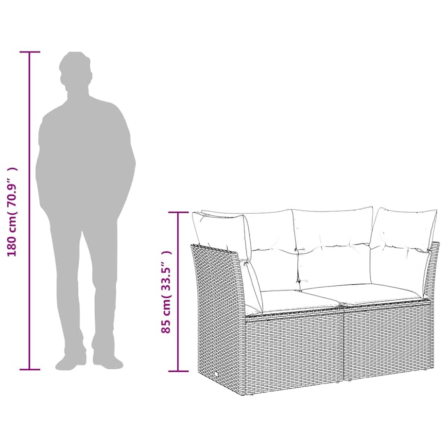 vidaXL Sofa ogrodowa z poduszkami, 2-osobowa, czarna, polirattan