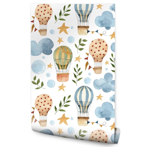 Tapeta Dla Dzieci CHMURKI Balony Gwiazdki Rośliny