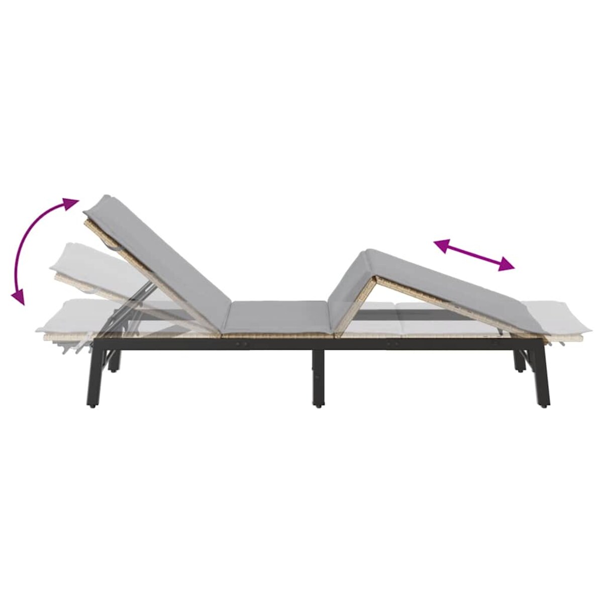 vidaXL Leżak z poduszką, beżowy, polirattan