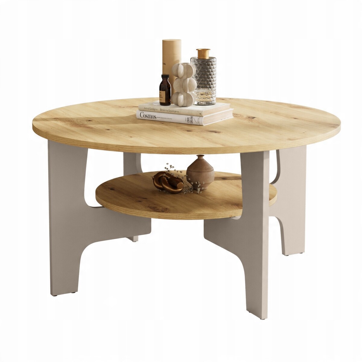 Stolik Kawowy KASZMIR Dąb Artisan 80cm Okrągły JAPANDI BOHO Salon