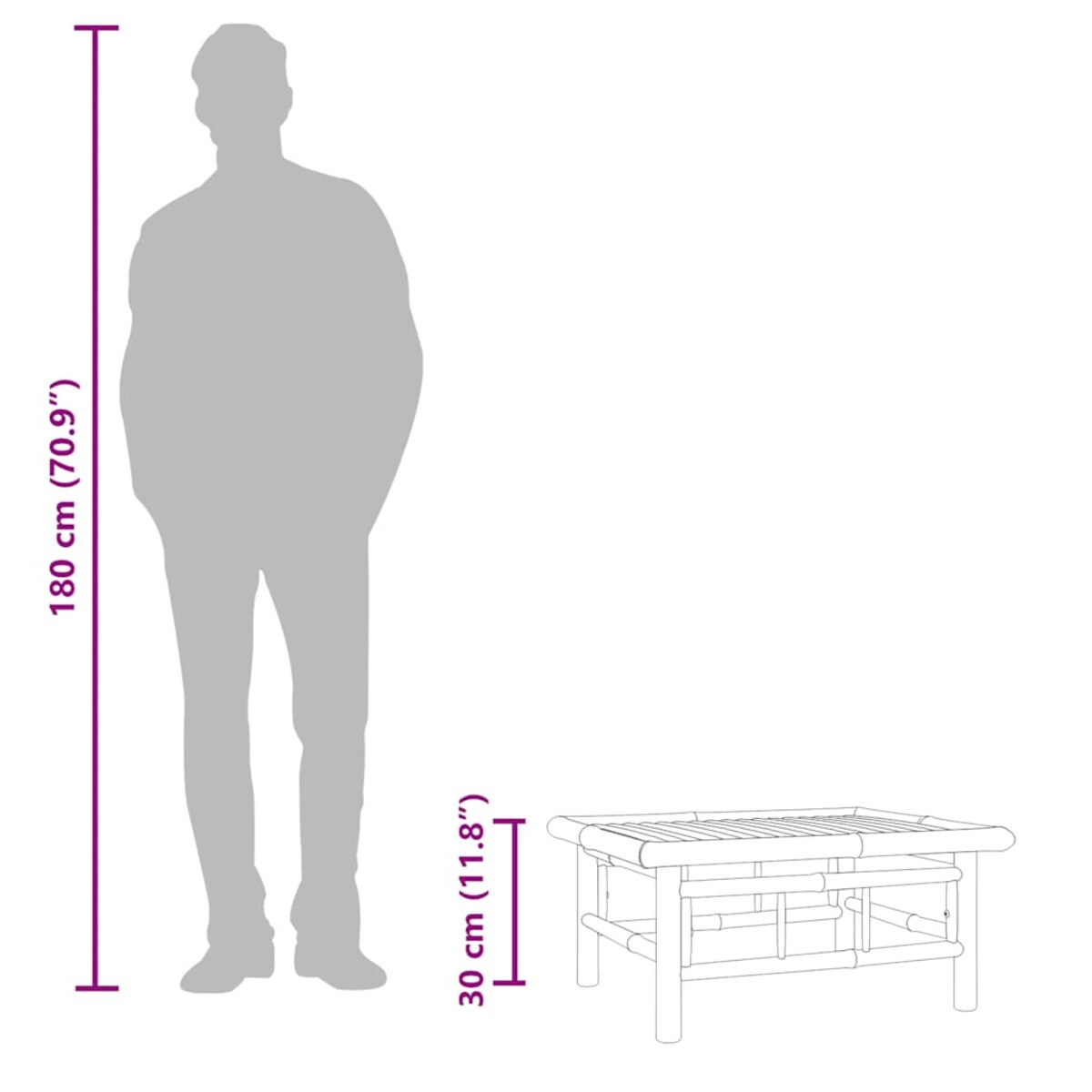 vidaXL Stolik ogrodowy, 65x55x30 cm, bambusowy