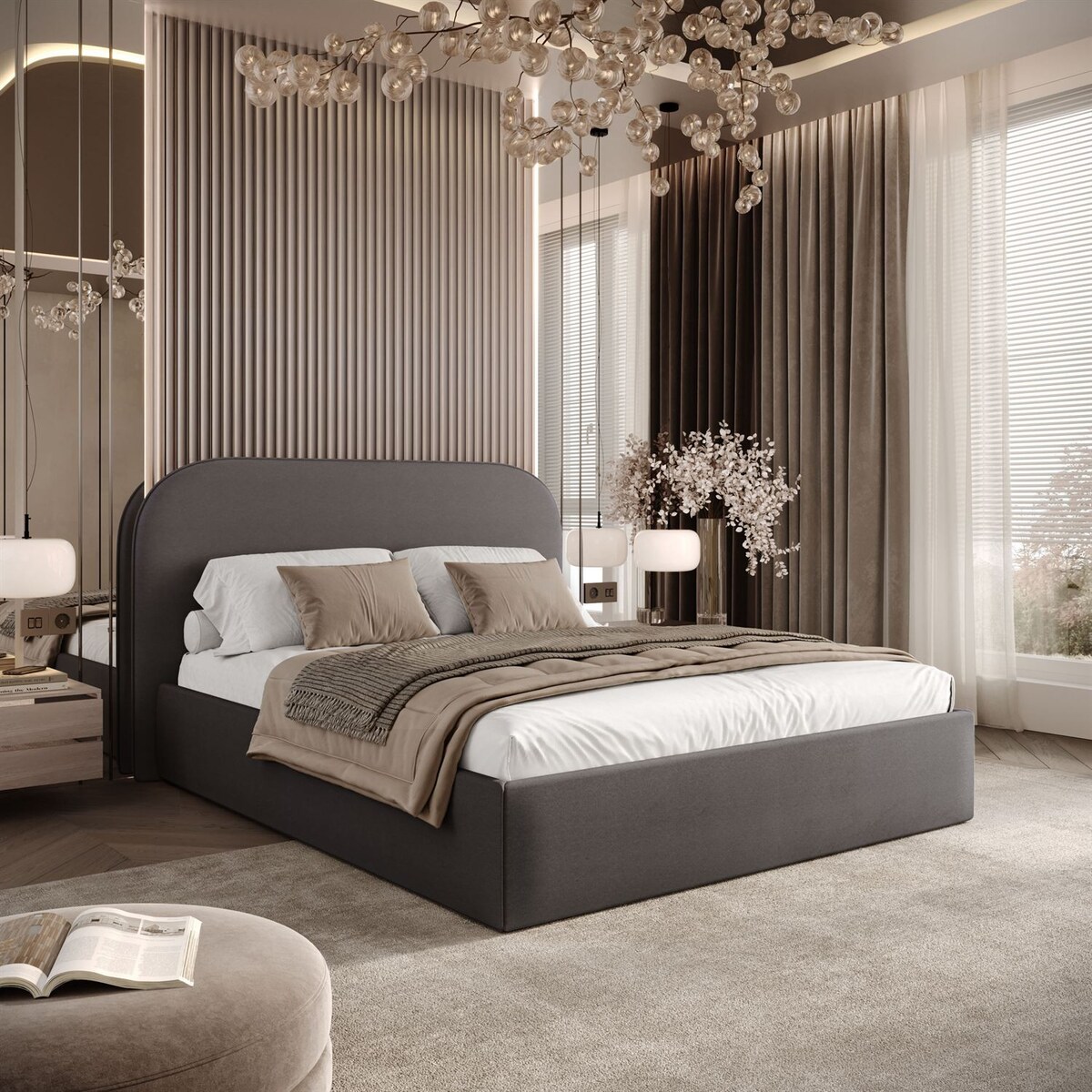 Łóżko tapicerowane OLIMPIA, pojemnik na pościel, s34, 120x200, Castel 93