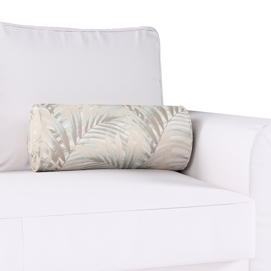 Poduszka wałek z zakładkami, beżowo-kremowe liście palmy na białym tle , Ø20 x 50 cm, Gardenia