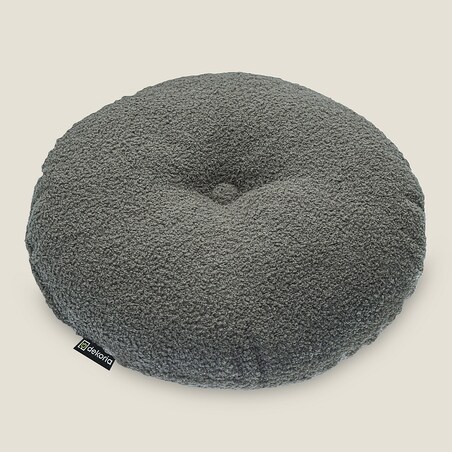 Poduszka okrągła z guzikiem, ciemno szara bukla, ⌀37 cm, Boucle Teddy