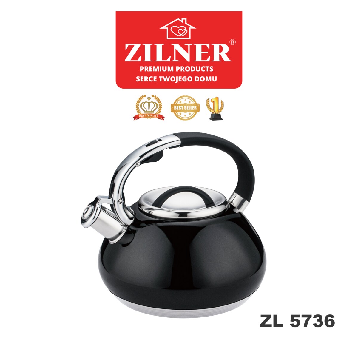 Czajnik na gaz 3L tradycyjny z gwizdkiem błyszczący indukcja czarny ZILNER