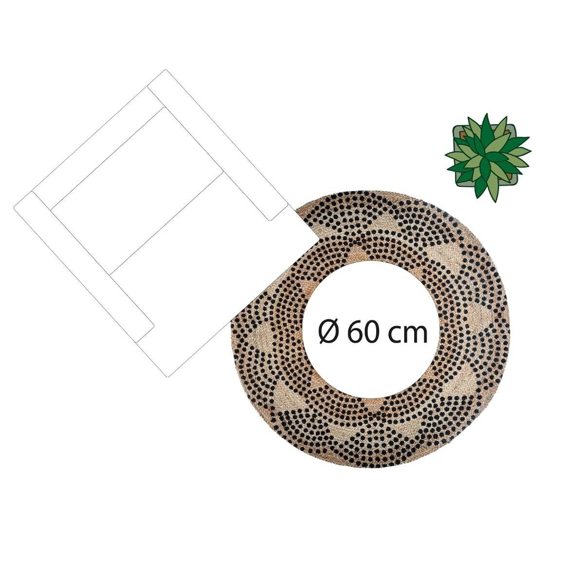 Dywan z juty okrągły, Ø 120 cm, geometryczny nadruk