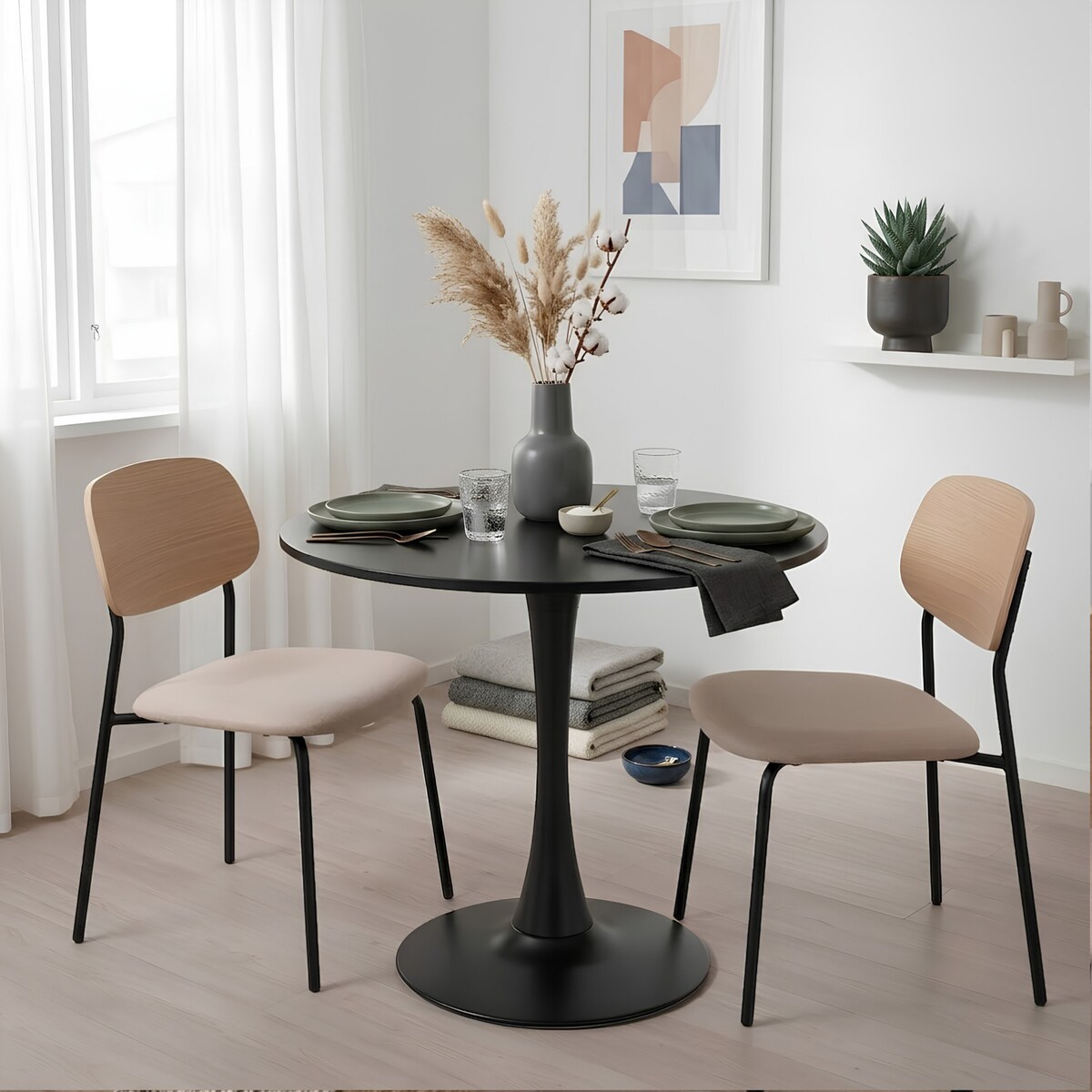 Stół okrągły czarny do salonu jadalni 80 cm nowoczesny minimalistyczny