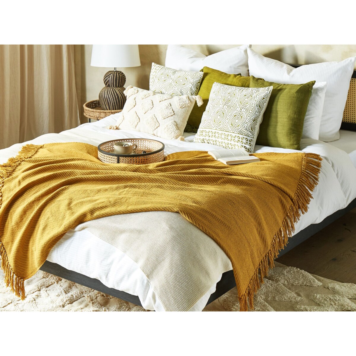 Koc bawełniany 125 x 150 cm musztardowy YARSA