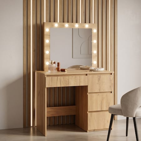 Toaletka kosmetyczna z dużym lustrem retro 12xLED 90 x 135 x 40cm FUNFIT