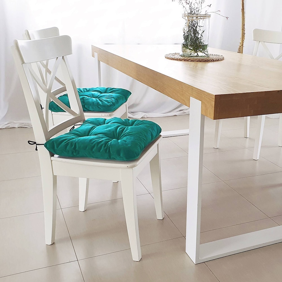 Zestaw 4 poduszek na krzesło/stołek, standard, 40x40 cm, Turkus