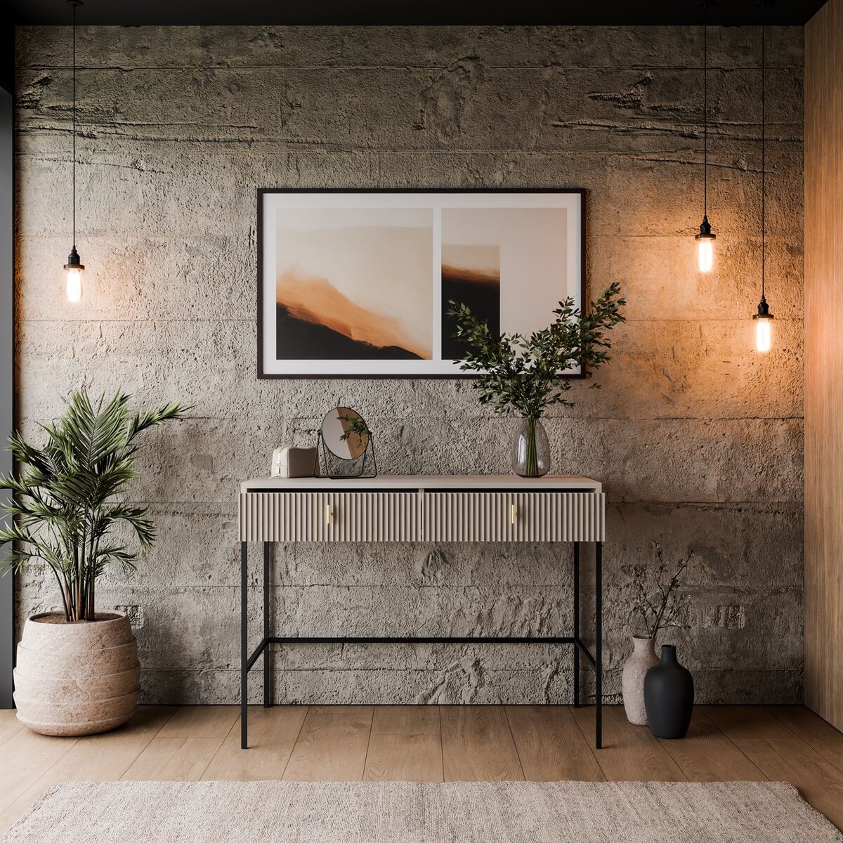 Konsola MIDNIGHT z szufladami na czarnym stelażu, kaszmir