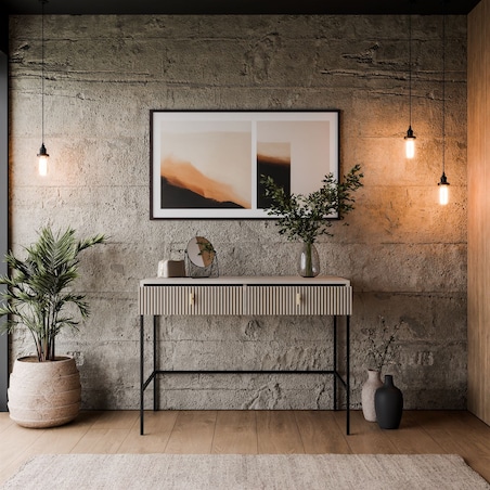 Konsola MIDNIGHT z szufladami na czarnym stelażu, kaszmir