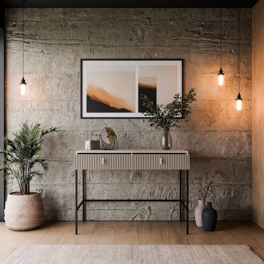 Konsola MIDNIGHT z szufladami na czarnym stelażu, kaszmir