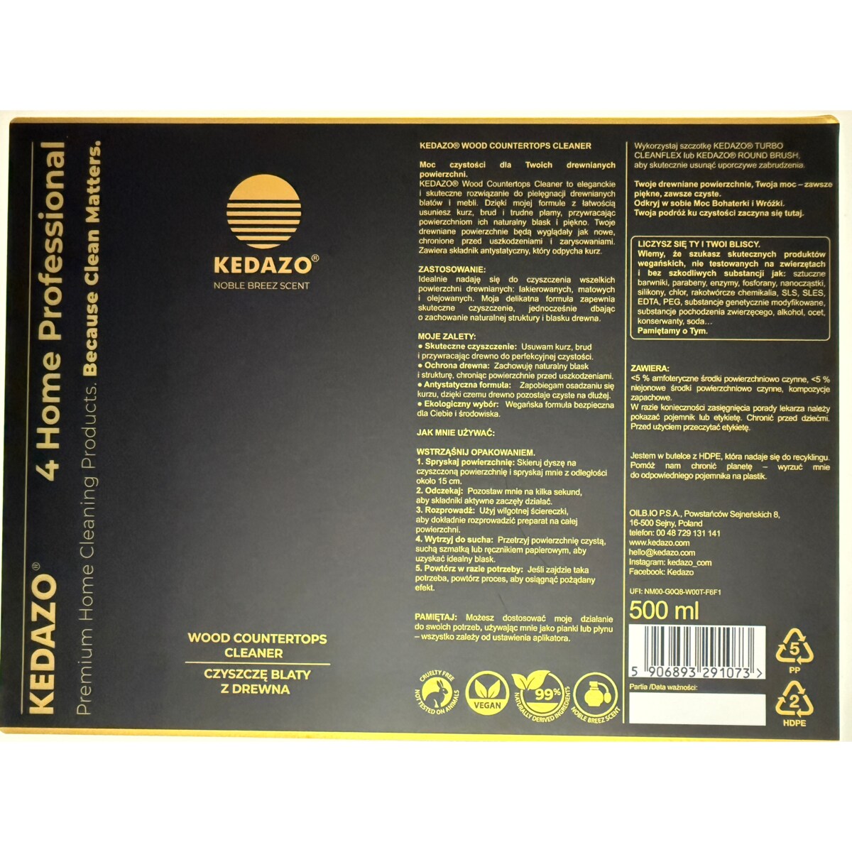 Płyn do czyszczenia mebli -KEDAZO Wood Countertops Cleaner — naturalna troska o piękno i trwałość drewna