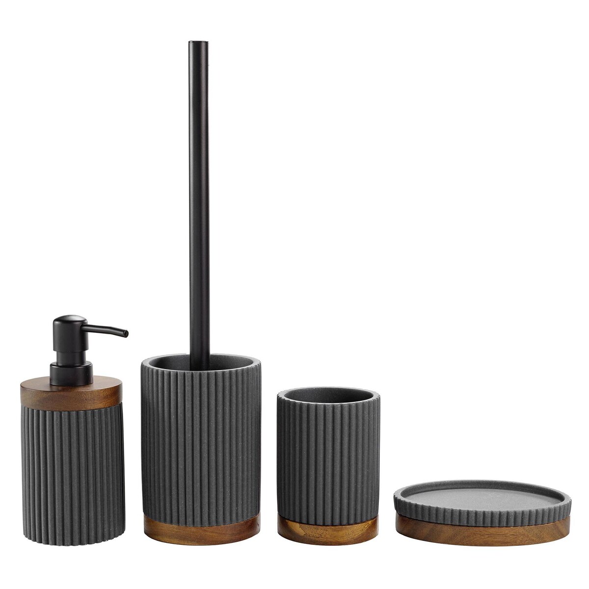 Prążkowana mydelniczka z podstawką z drewna akacji NIAGARA