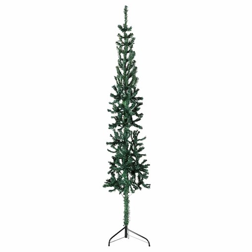 vidaXL Smukła choinka połówka ze stojakiem, sztuczna, zielona, 180 cm